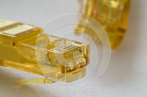 Yellow internet cable plugs