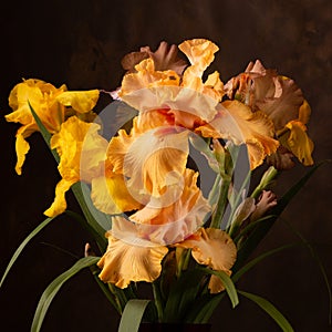 Yellow irises -beautiful bright fresh spring flowers