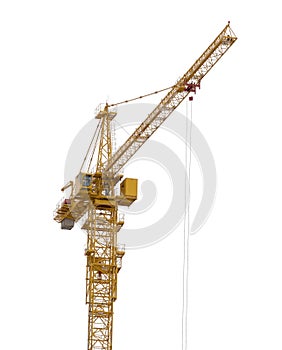 Yellow isolated on white hoisting crane