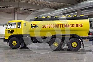 Yellow Italian Truck Fiat 690 Cisterna, Vintage Agip Tanker