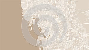 Yellow Jeddah City area vector background map, streets and water cartography illustration