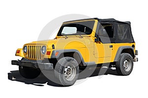 Yellow jeep isolated on white