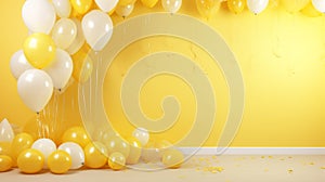 yellow joyful party background with festive balloons decoration