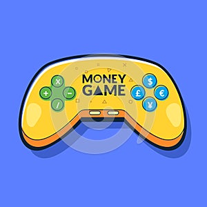 A yellow Joystick with money sign currency