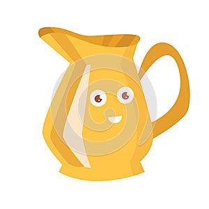 Yellow jug with a face. Vector. Cartoon