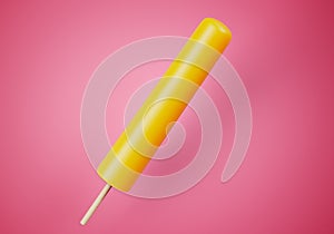 Yellow juice popsicle ice cream on a colorful pink background