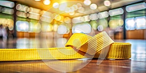 yellow karate belt in bokeh dojo AI Generative photo