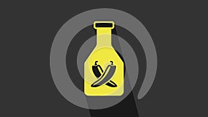 Yellow Ketchup bottle icon isolated on grey background. Hot chili pepper pod sign. Barbecue and BBQ grill symbol. 4K