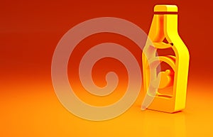 Yellow Ketchup bottle icon isolated on orange background. Hot chili pepper pod sign. Barbecue and BBQ grill symbol