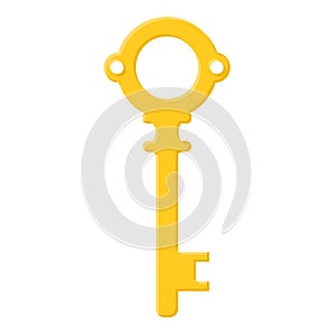 Yellow key isolated on white background. Cartoon style. Vector illustration for any design