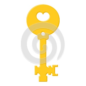 Yellow key isolated on white background. Cartoon style. Vector illustration for any design