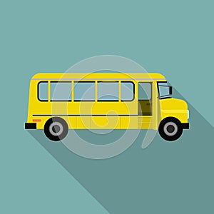 Yellow kid school bus icon, flat style