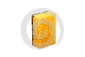 Yellow kitchen sponge isolated against on white background in different poses. Sponge isolated on white background. Scrub yellow s
