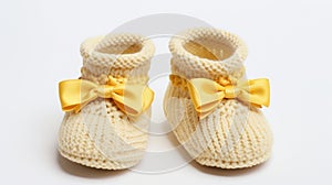 yellow Knitted booties shoes for newborn baby