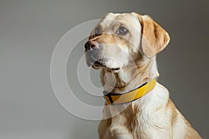 A yellow labrador dog wearing a collar. Generative AI