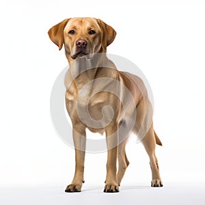 Yellow Labrador Retriever Dog Standing On White Background