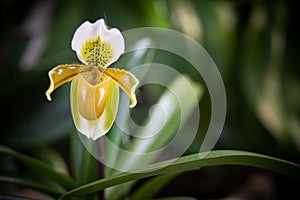 Yellow lady slipper orchids in natural light