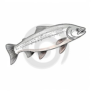 Yellow Lake Trout Illustration In Light Pink And Silver Line Drawing Style