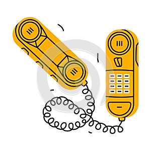 Yellow Landline or Wireline Home Phone as Telephone Connection Vector Illustration