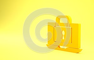 Yellow Laptop and lock icon isolated on yellow background. Computer and padlock. Security, safety, protection concept