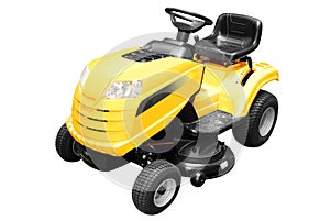 Yellow lawn mower isolated