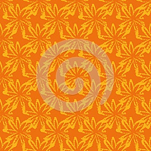 yellow leaves seamless vector pattern on orange