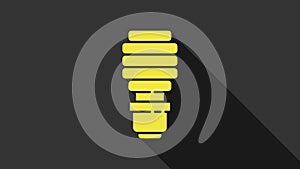 Yellow LED light bulb icon isolated on grey background. Economical LED illuminated lightbulb. Save energy lamp. 4K Video