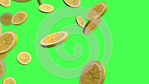 Yellow lemon citrus 3D, tow video transitions isolated on a green screen, footage 4K