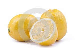 Yellow lemon citrus fruit with lemon fruit half isolated on white