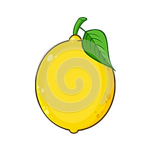 Yellow Lemon Fresh Fruit With Green Leaf Cartoon Drawing