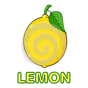 Yellow Lemon Fresh Fruit With Green Leaf Cartoon Drawing