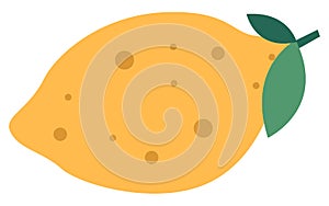 Yellow lemon with a green leaf vector illustration. Sour citrus isolated on a white background