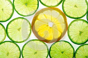 Yellow lemon and green lime slices