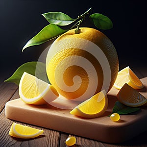Yellow lemon, photorealistic