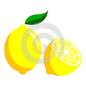 Yellow Lemon Set - Full And Sliced Vector