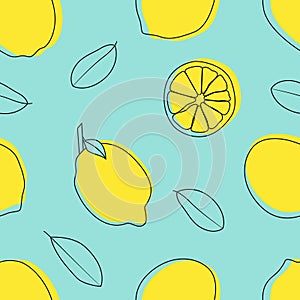 Yellow lemons on bright background seamless pattern.