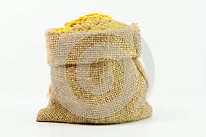 Yellow Lentils in gunny bag