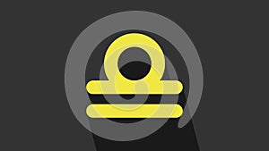 Yellow Libra zodiac sign icon isolated on grey background. Astrological horoscope collection. 4K Video motion graphic