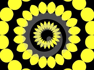 Yellow licks and yellow circles circularly cut into black backgrounds
