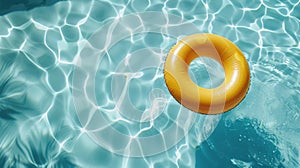 Yellow Life Ring Floating in a Pool