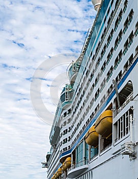 Yellow Lifeboats on Side of Cruise Ship