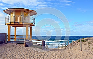 Yellow lifesavers hut on Cronulla beach, Australia