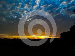 Yellow light and blue sky in the afternoon