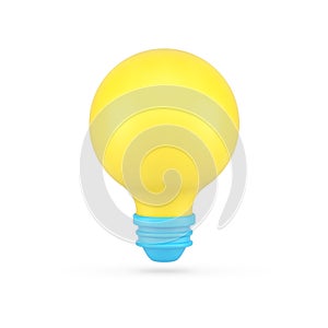Yellow light bulb 3d icon. Bright halogen lighting energy