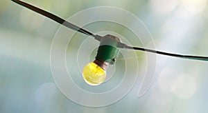 Yellow light bulb decor in outdoor party