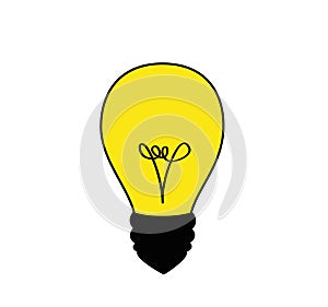 Yellow Light bulb icon with concept of idea. Vector isolated on