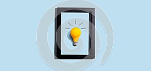 Yellow light bulb inside a frame - inspiration, creativity themes