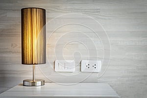 Yellow light decoration in bed room with switch and electric plug connector