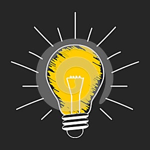 Yellow lightbulb on a chalckboard. Creative idea concept illustration. Vector icon.