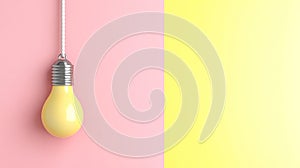 Yellow lightbulb hanging pastel background idea